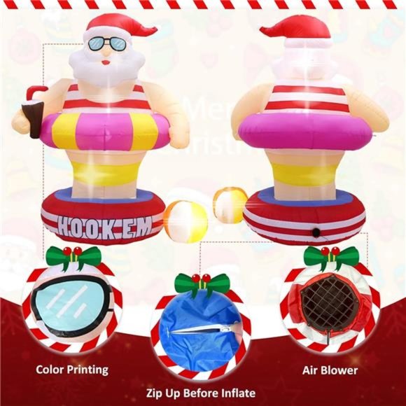 6FT Christmas Inflatables Outdoor Decor , Hawaii  Beach Santa with LED Lights
